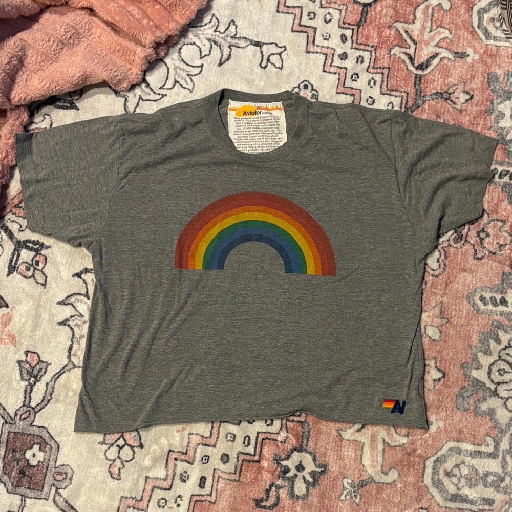 Aviator Nation Gray Cropped Rainbow Tee, Women’s XL